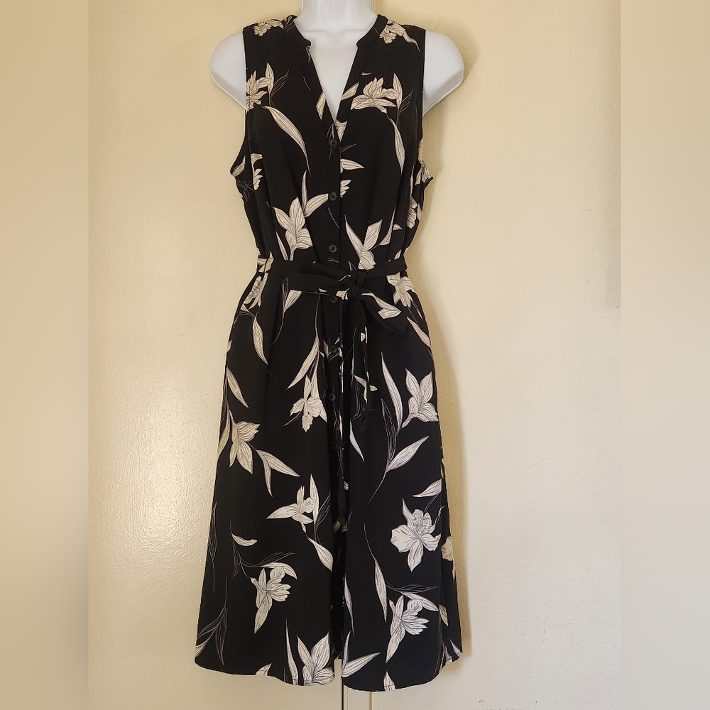 a new day Black Floral Sleeveless Midi Dress with Cream Print
